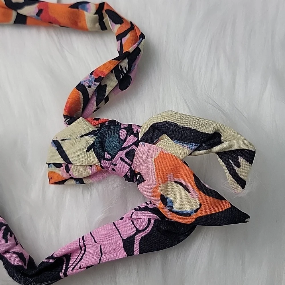 MAAJI Pink Navy Blue Orange Abstract Print Scrunchie Headband Hair Tie Combo NEW